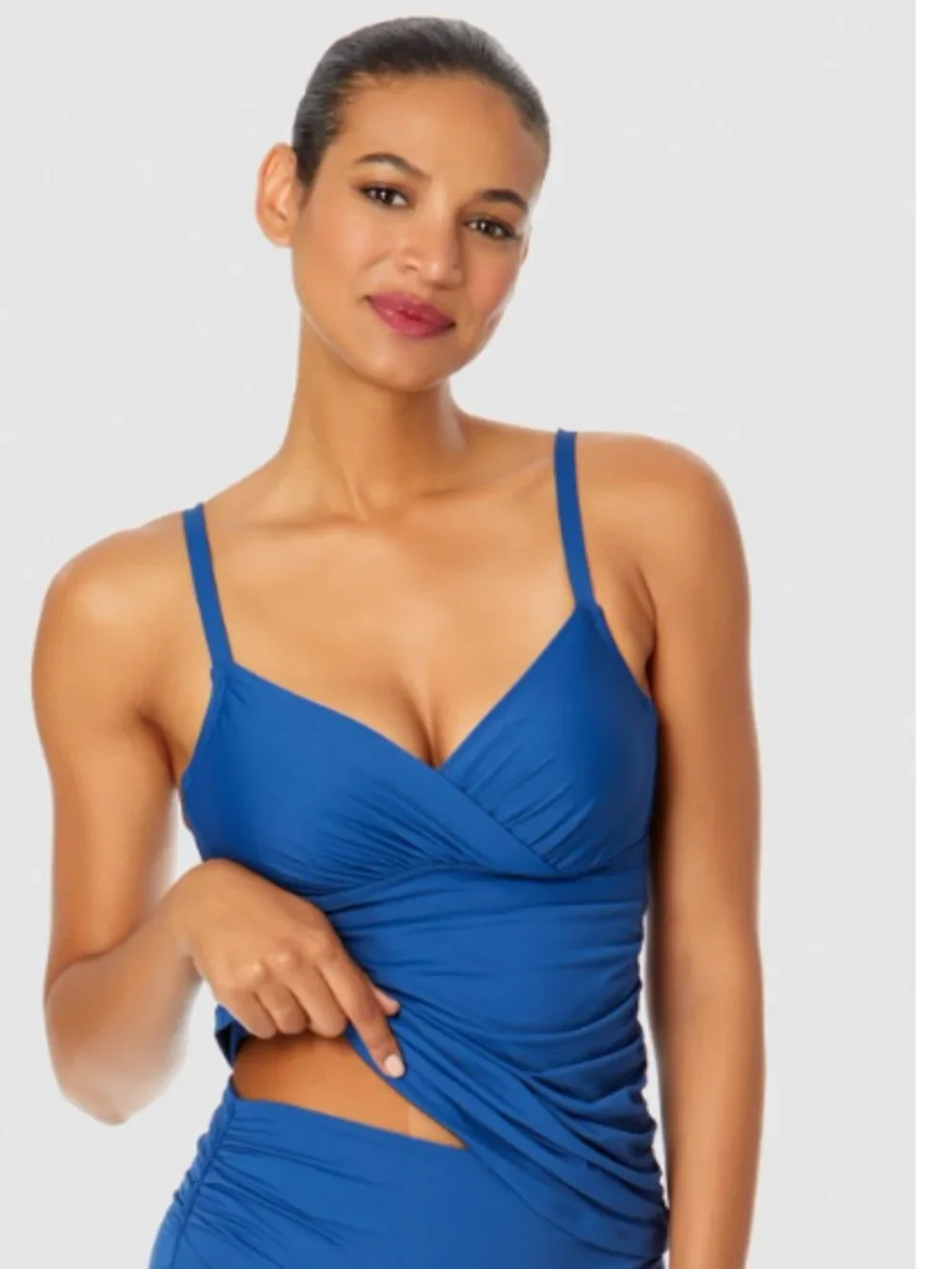 Anne Cole Women's Twist Front Tankini Swim Top Slate Blue Size 34DD/36D 11968